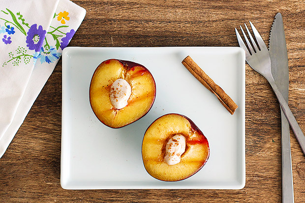 Grilled Plums with Cinnamon Honey Yogurt Recipe