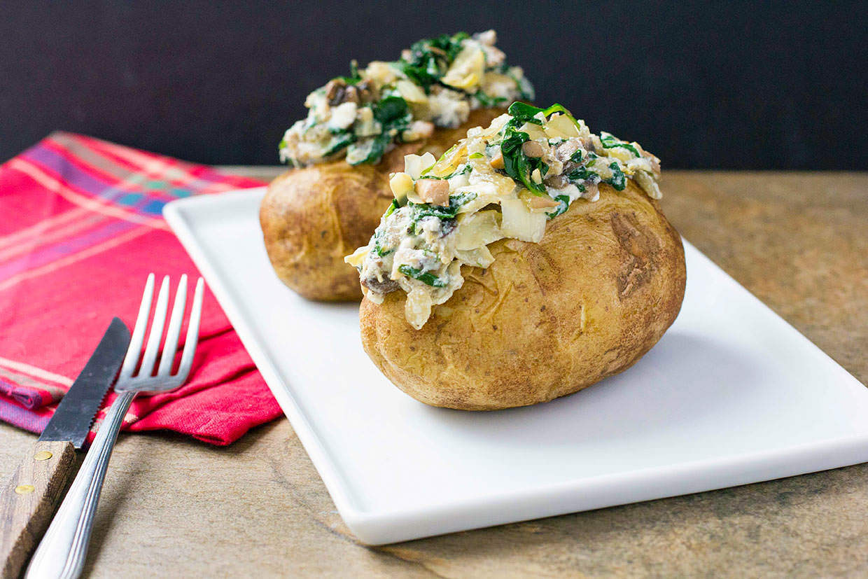 Spinach, Artichoke and Mushroom Stuffed Potatoes Recipe MyFoodDiary