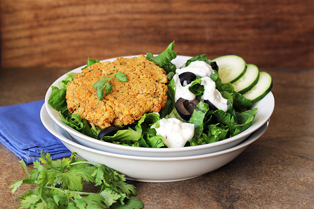 Falafel Salad with Cucumber Feta Dressing Recipe