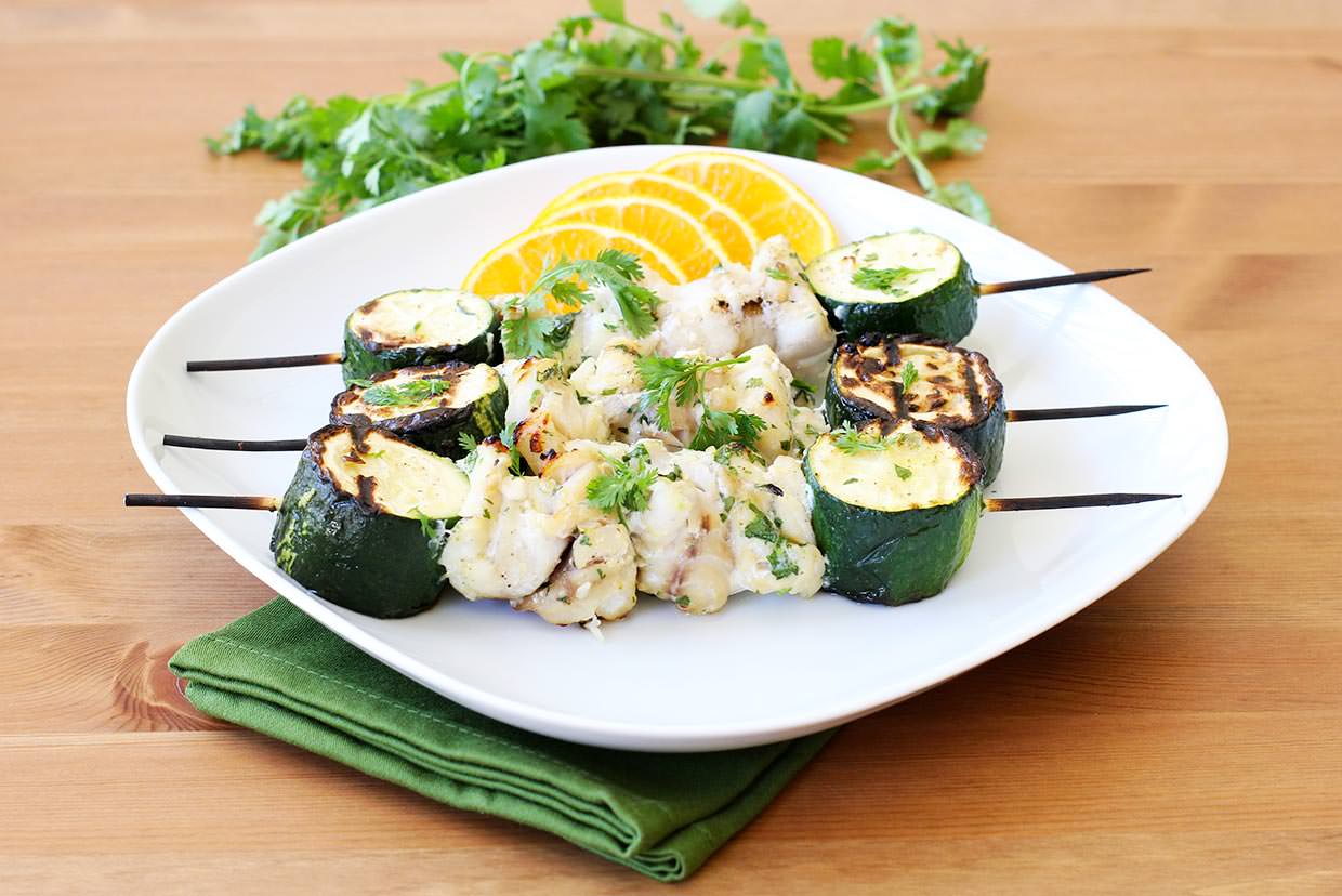 Grilled Cilantro Orange Fish Kebabs with Summer Squash Recipe MyFoodDiary